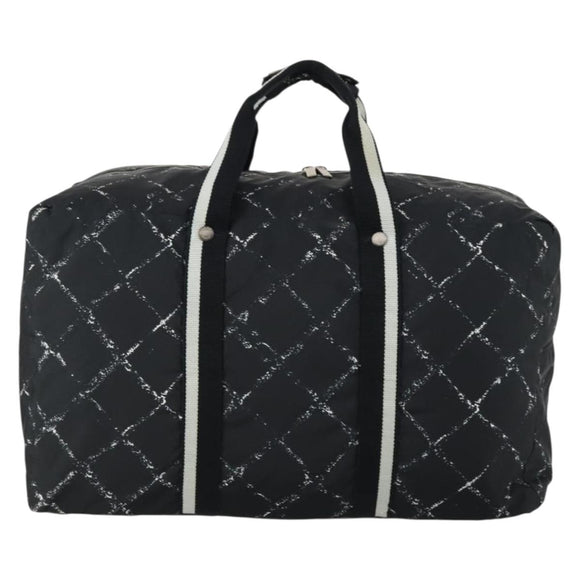CHANEL Travel Line Boston Bag Nylon Black CC Auth bs31126