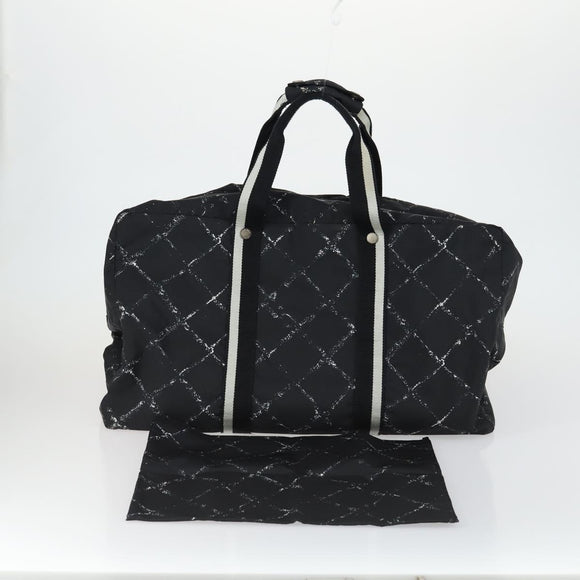 CHANEL Travel Line Boston Bag Nylon Black CC Auth bs31126