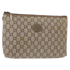 GUCCI GG Plus Supreme Clutch Bag PVC Beige Gold Auth bs31127