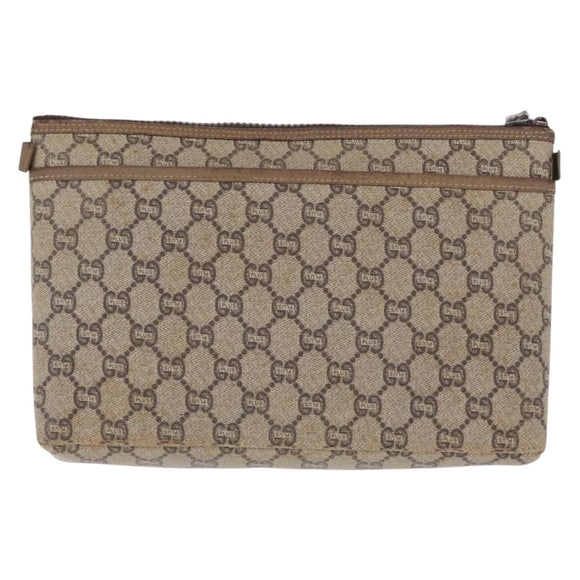 GUCCI GG Plus Supreme Clutch Bag PVC Beige Gold Auth bs31127