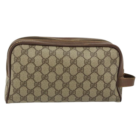 GUCCI GG Supreme Clutch Bag PVC Leather Beige Gold 014 58 6086 Auth bs31128