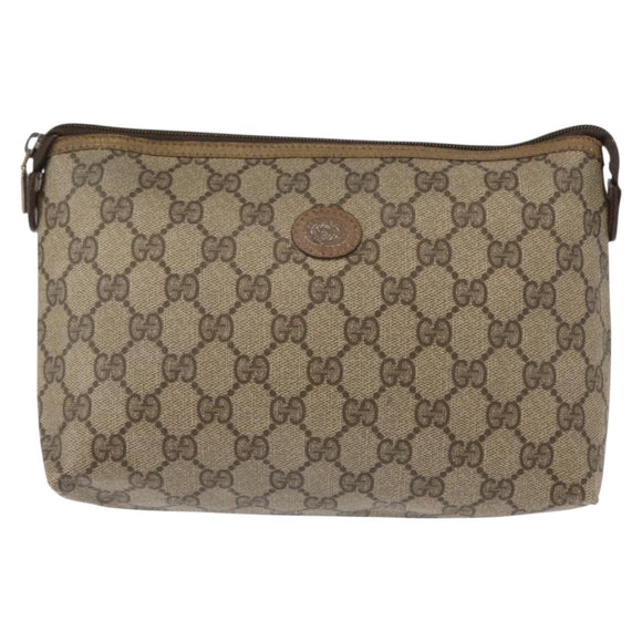 GUCCI GG Supreme Pouch PVC Leather Beige Gold 89 01 045 Auth bs31130