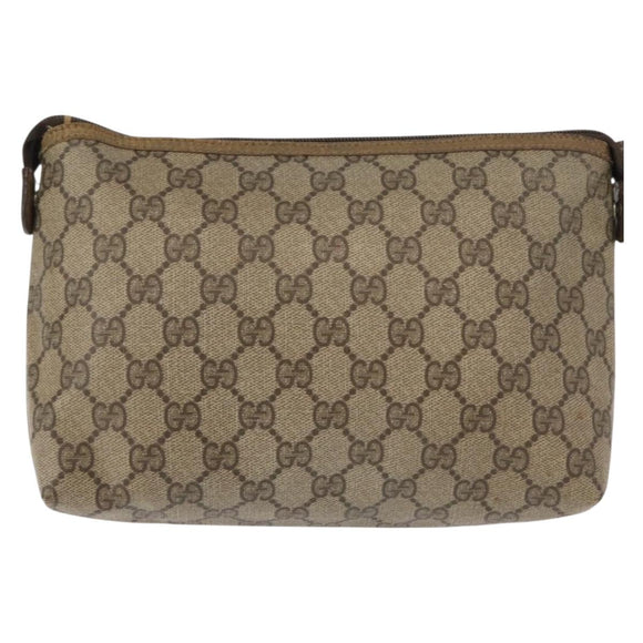 GUCCI GG Supreme Pouch PVC Leather Beige Gold 89 01 045 Auth bs31130