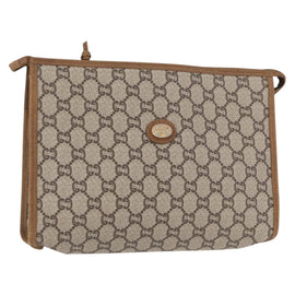 GUCCI GG Plus Supreme Clutch Bag PVC Beige Gold Auth bs31131