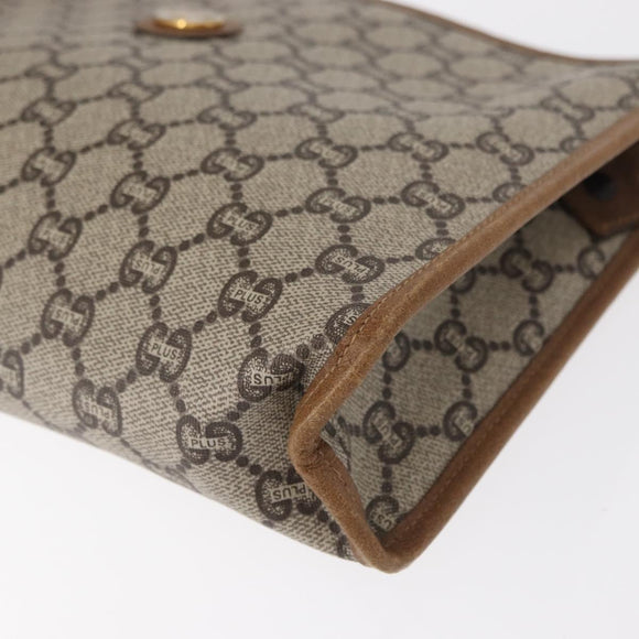 GUCCI GG Plus Supreme Clutch Bag PVC Beige Gold Auth bs31131