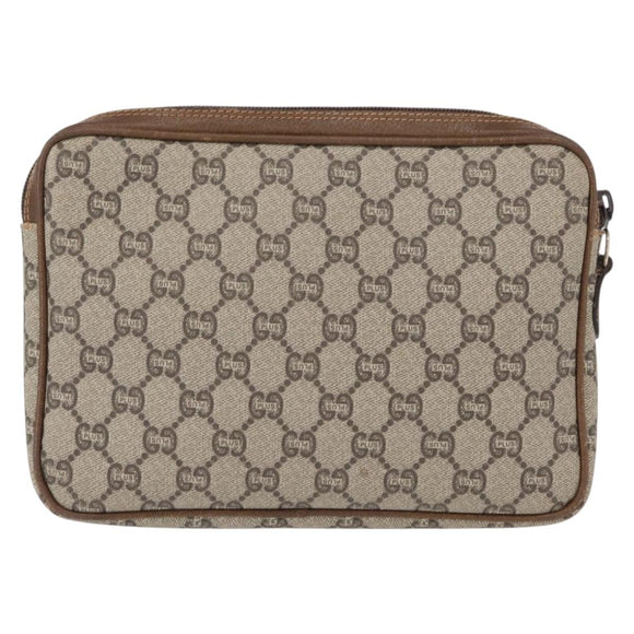 GUCCI GG Plus Supreme Clutch Bag PVC Beige Gold Auth bs31132