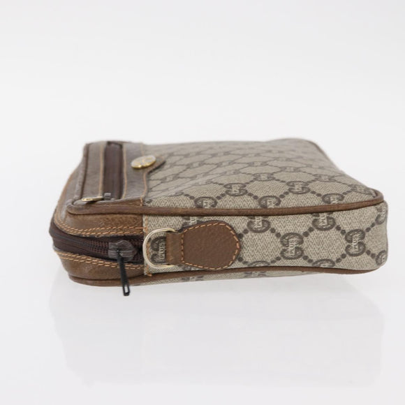 GUCCI GG Plus Supreme Clutch Bag PVC Beige Gold Auth bs31132