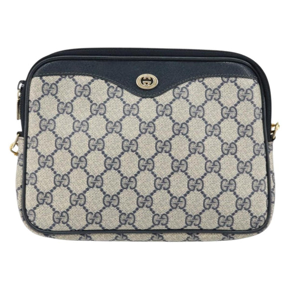 GUCCI GG Supreme Shoulder Bag PVC Navy Gold 97 02 068 Auth bs31133