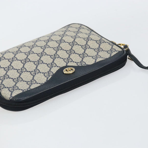 GUCCI GG Supreme Shoulder Bag PVC Navy Gold 97 02 068 Auth bs31133