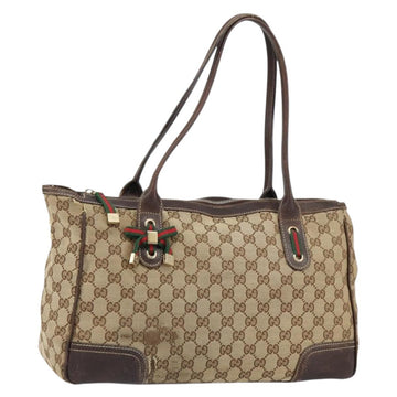GUCCI GG Canvas Web Sherry Line Tote Bag Beige Gold 177052 Auth bs31134