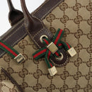 GUCCI GG Canvas Web Sherry Line Tote Bag Beige Gold 177052 Auth bs31134-18