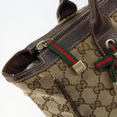 GUCCI GG Canvas Web Sherry Line Tote Bag Beige Gold 177052 Auth bs31134-19