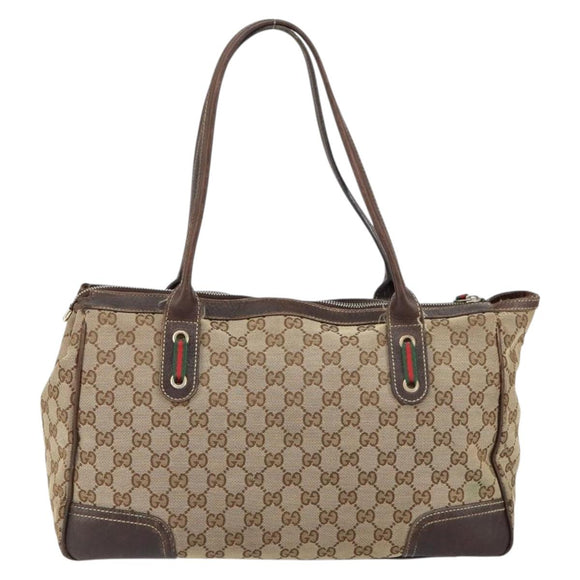 GUCCI GG Canvas Web Sherry Line Tote Bag Beige Gold 177052 Auth bs31134