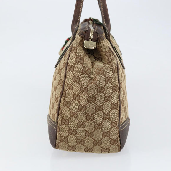 GUCCI GG Canvas Web Sherry Line Tote Bag Beige Gold 177052 Auth bs31134