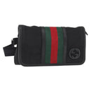 GUCCI Web Sherry Line Shoulder Bag Nylon Black Green 181064 Auth bs31135-1