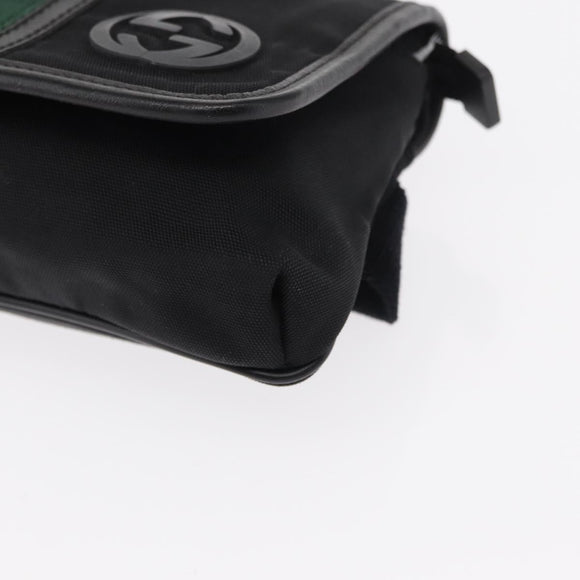 GUCCI Web Sherry Line Shoulder Bag Nylon Black Green 181064 Auth bs31135