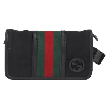 GUCCI Web Sherry Line Shoulder Bag Nylon Black Green 181064 Auth bs31135 - 0