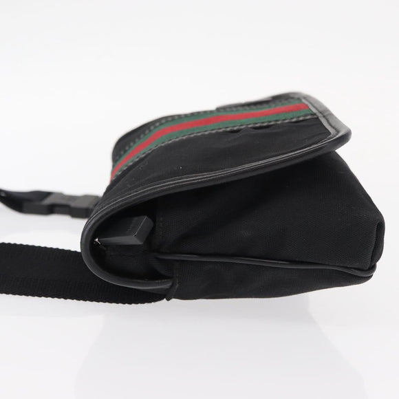 GUCCI Web Sherry Line Shoulder Bag Nylon Black Green 181064 Auth bs31135