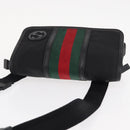 GUCCI Web Sherry Line Shoulder Bag Nylon Black Green 181064 Auth bs31135-6