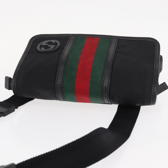 GUCCI Web Sherry Line Shoulder Bag Nylon Black Green 181064 Auth bs31135