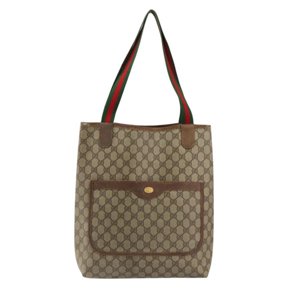GUCCI GG Supreme Web Sherry Line Tote Bag PVC Beige Gold 39 02 003 Auth bs31137