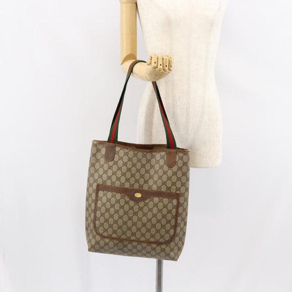 GUCCI GG Supreme Web Sherry Line Tote Bag PVC Beige Gold 39 02 003 Auth bs31137