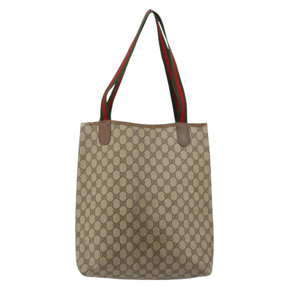 GUCCI GG Supreme Web Sherry Line Tote Bag PVC Beige Gold 39 02 003 Auth bs31137