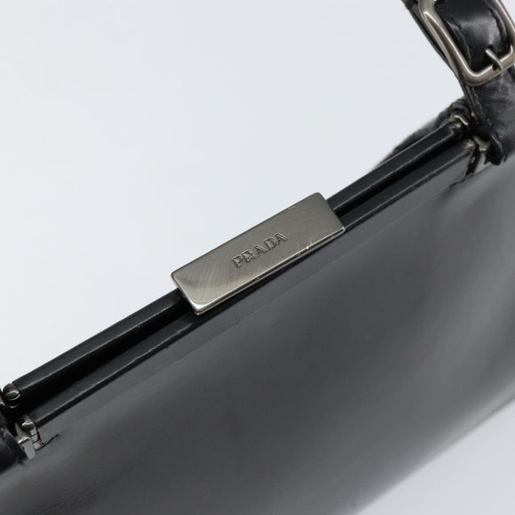 PRADA Hand Bag Leather Black Silver Auth bs31140