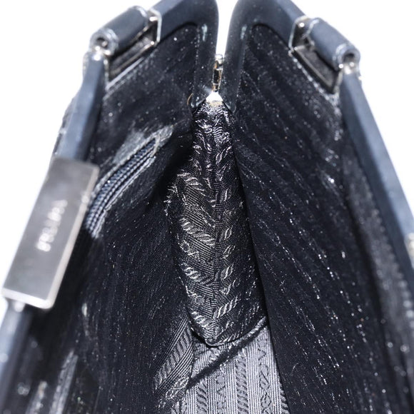 PRADA Hand Bag Leather Black Silver Auth bs31140