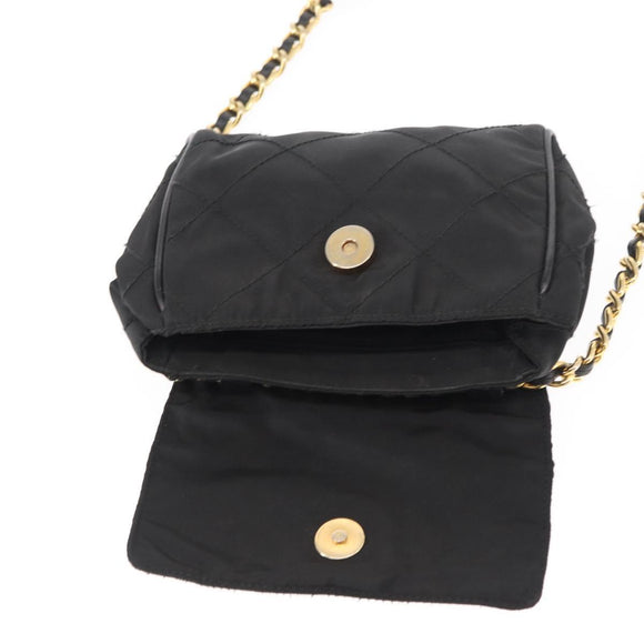 PRADA Chain Shoulder Bag Nylon Black Gold Auth bs31141