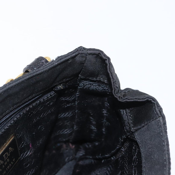PRADA Chain Shoulder Bag Nylon Black Gold Auth bs31141