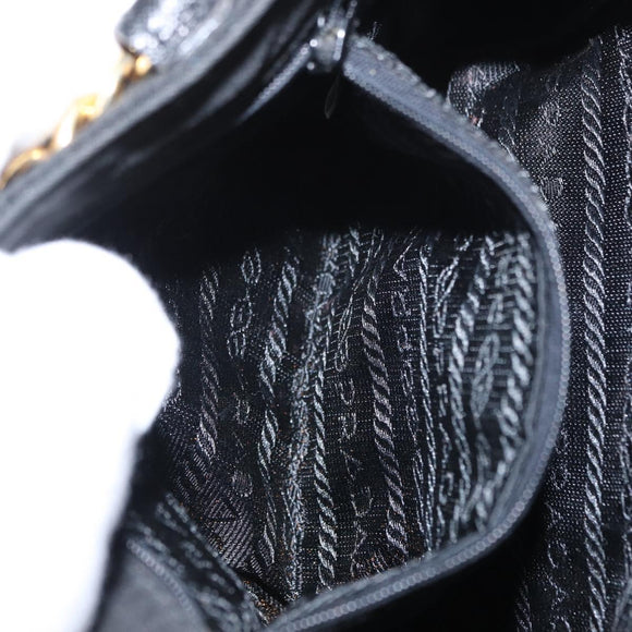 PRADA Chain Shoulder Bag Nylon Black Gold Auth bs31141