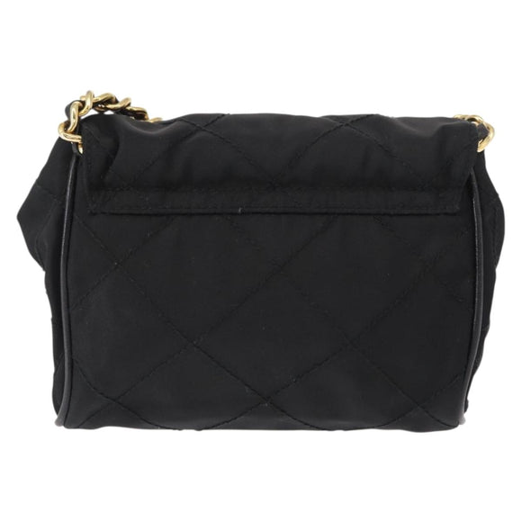 PRADA Chain Shoulder Bag Nylon Black Gold Auth bs31141