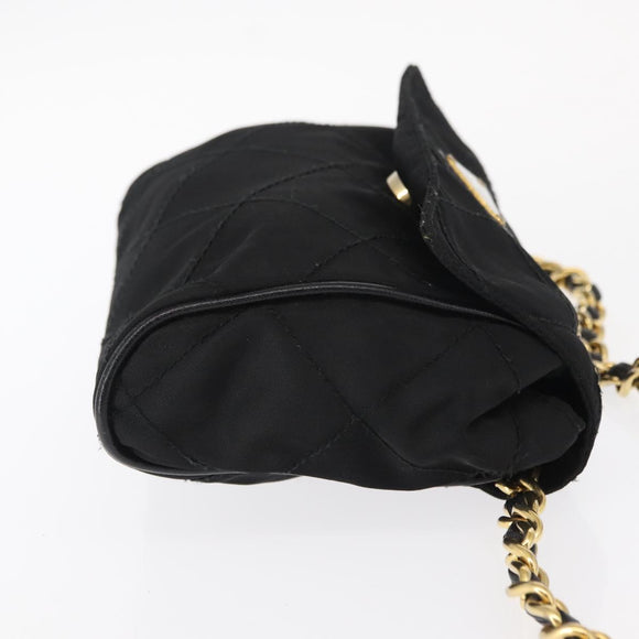 PRADA Chain Shoulder Bag Nylon Black Gold Auth bs31141