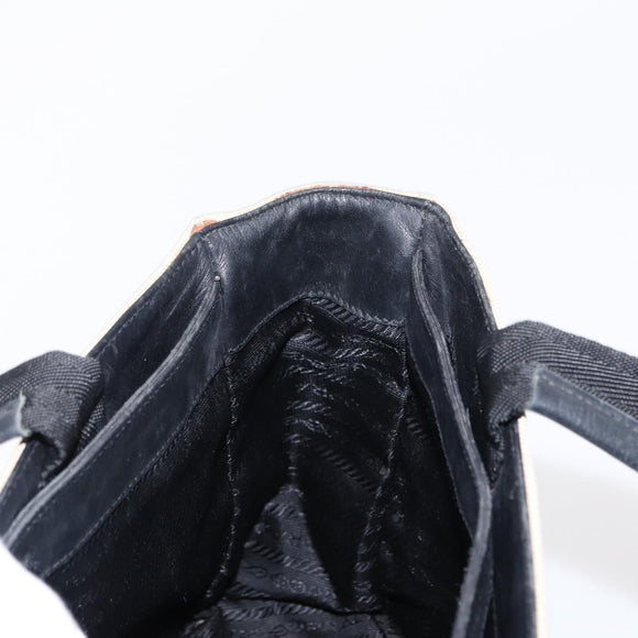 PRADA Hand Bag Canvas Beige Silver Auth bs31142