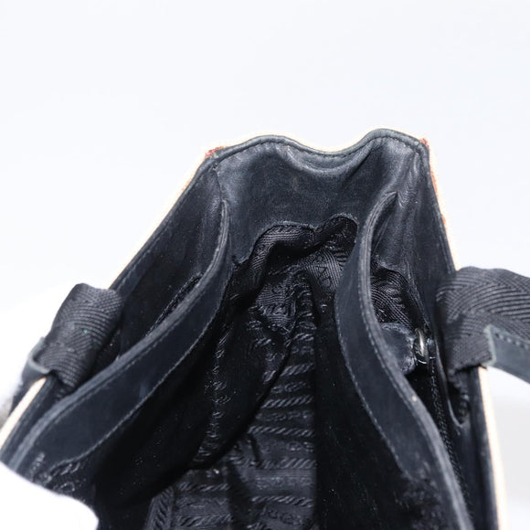 PRADA Hand Bag Canvas Beige Silver Auth bs31142