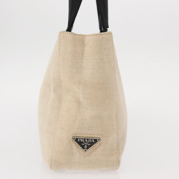 PRADA Hand Bag Canvas Beige Silver Auth bs31142