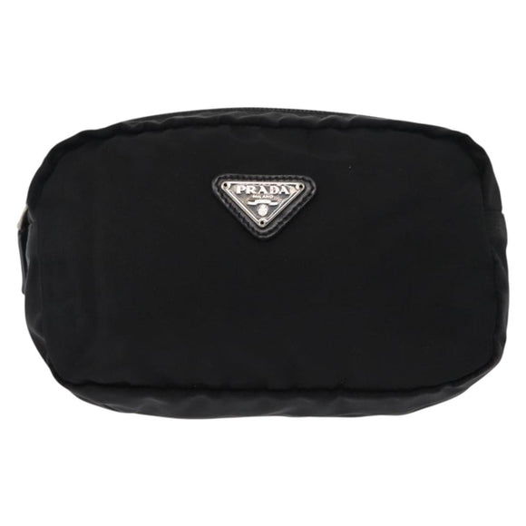 PRADA Pouch Nylon Black Silver Auth bs31143