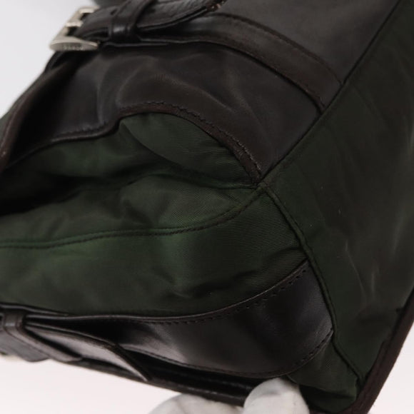 PRADA Shoulder Bag Nylon Leather Khaki Silver Auth bs31146