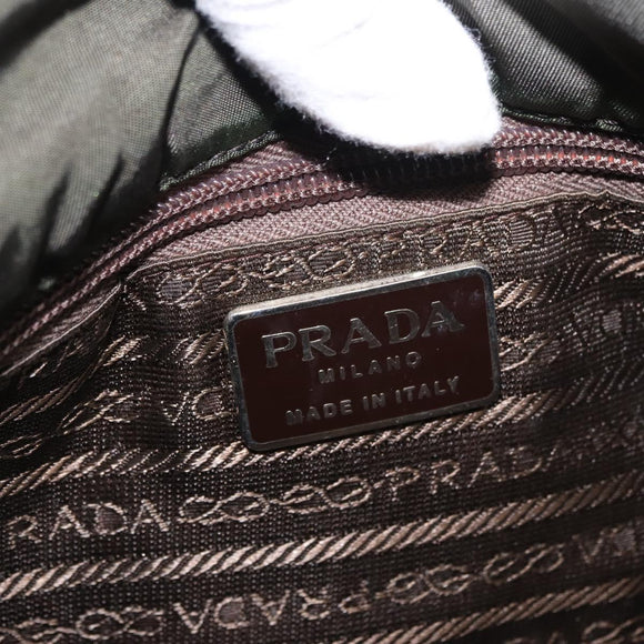 PRADA Shoulder Bag Nylon Leather Khaki Silver Auth bs31146