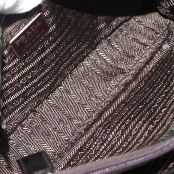 PRADA Shoulder Bag Nylon Leather Khaki Silver Auth bs31146