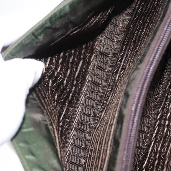 PRADA Shoulder Bag Nylon Leather Khaki Silver Auth bs31146