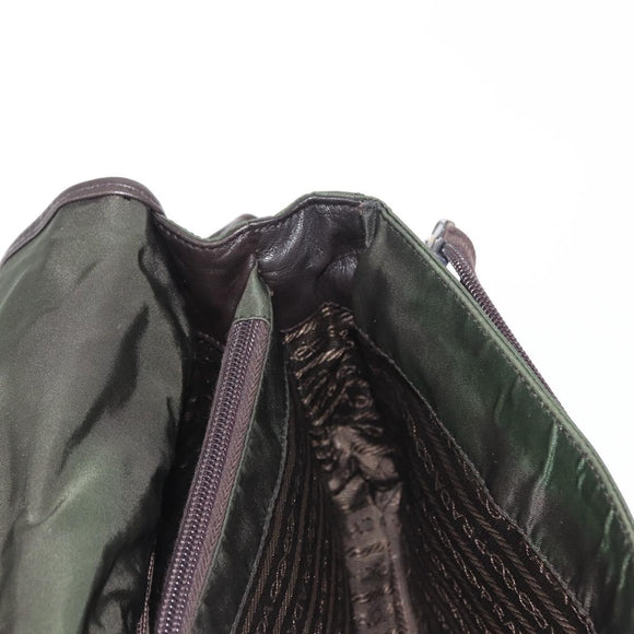 PRADA Shoulder Bag Nylon Leather Khaki Silver Auth bs31146