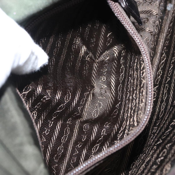 PRADA Shoulder Bag Nylon Leather Khaki Silver Auth bs31146