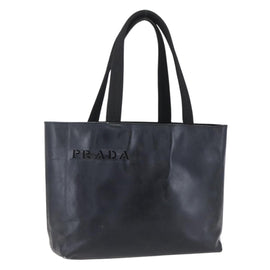 PRADA Hand Bag Leather Black Silver Auth bs31147