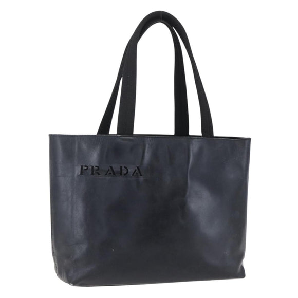 PRADA Hand Bag Leather Black Silver Auth bs31147