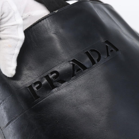 PRADA Hand Bag Leather Black Silver Auth bs31147