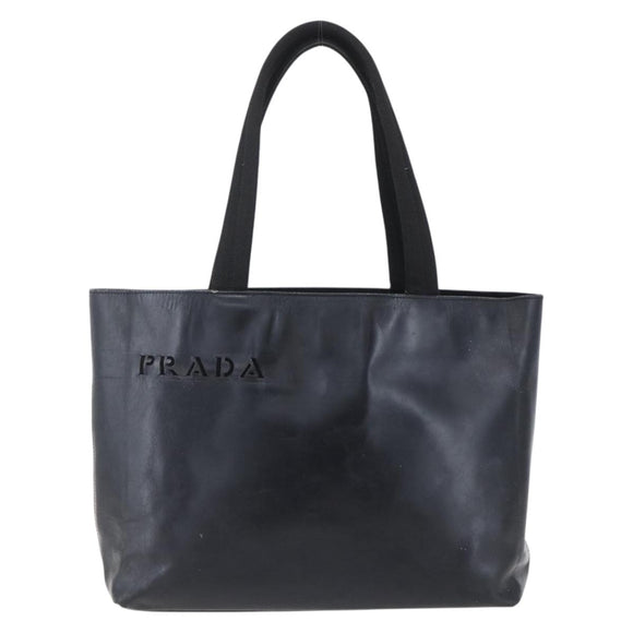 PRADA Hand Bag Leather Black Silver Auth bs31147