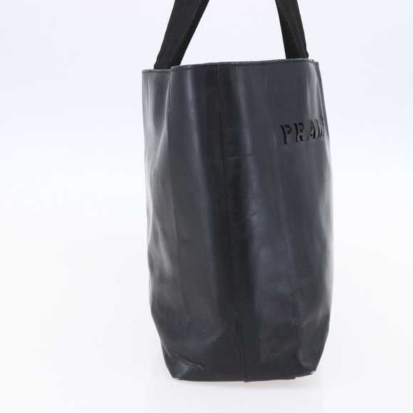 PRADA Hand Bag Leather Black Silver Auth bs31147
