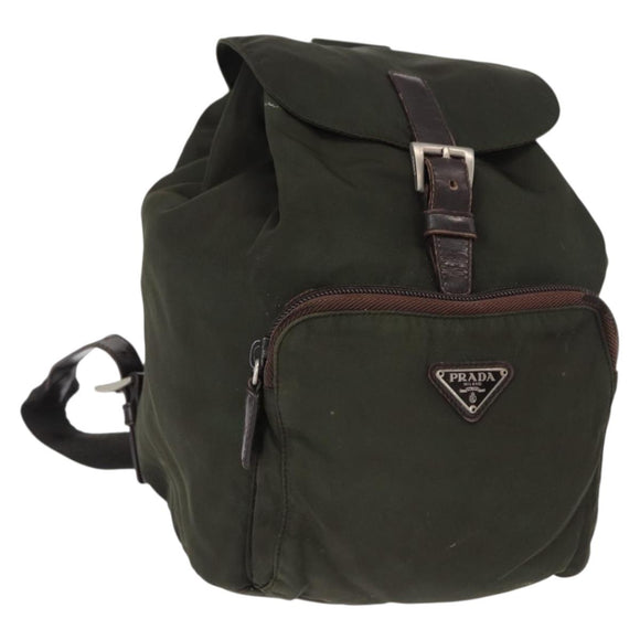 PRADA Backpack Nylon Khaki Silver Auth bs31148